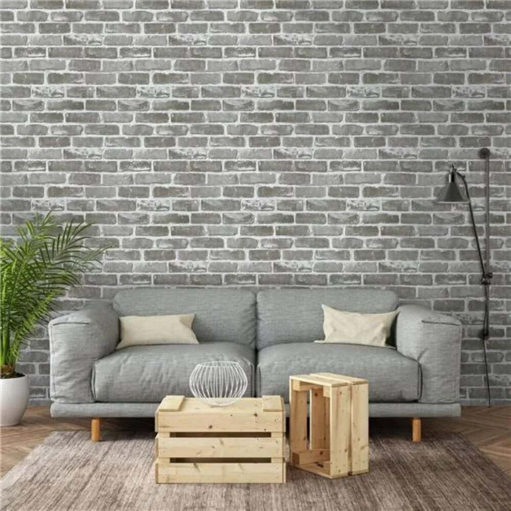 Gray Brick Peel and Stick Wallpaper 3D Faux Stone Removable Vinyl Roll
